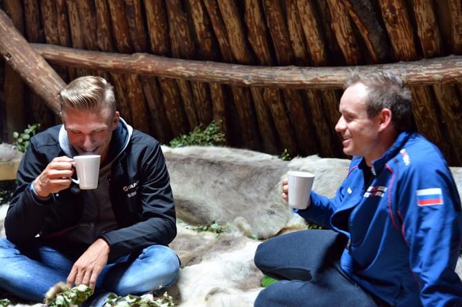 Marcel Kittel and Alexander Kristoff enjoy the local Norwegian culture