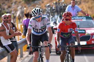 Chris Froome leading Nairo Quintana on the road to Alto de Aitana
