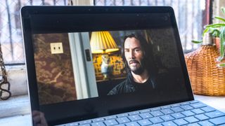 The Microsoft Surface Go 3 with The Matrix Ressurrections trailer playing