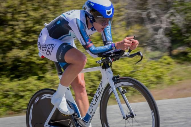 Alison Tetrick won the women's time trial with a one-second advantage, and climbed to third overall in GC.
