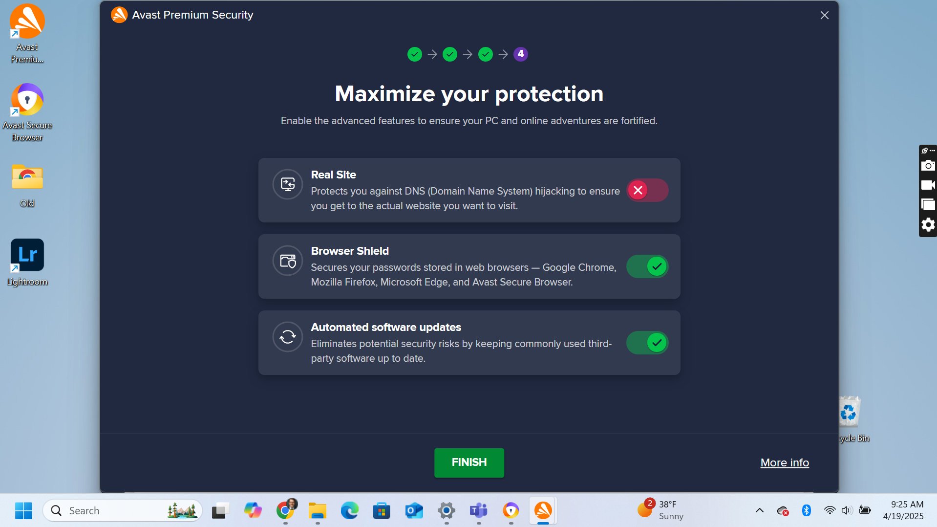 A screenshot of the Avast Premium protection settings.