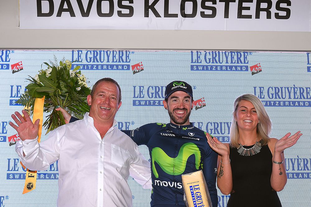 Tour de Suisse time trial winner Jon Izaguirre on the podium