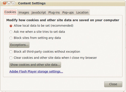 content settings