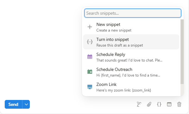 Notion Mail screenshot of snippet feature