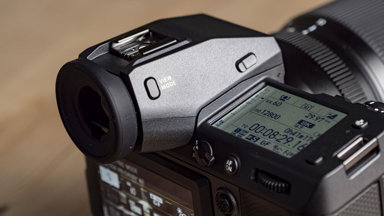 Closeup of the Fujifilm GFX100 II removable viewfinder