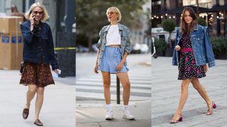 street style models showing how to style a denim jacket with mini