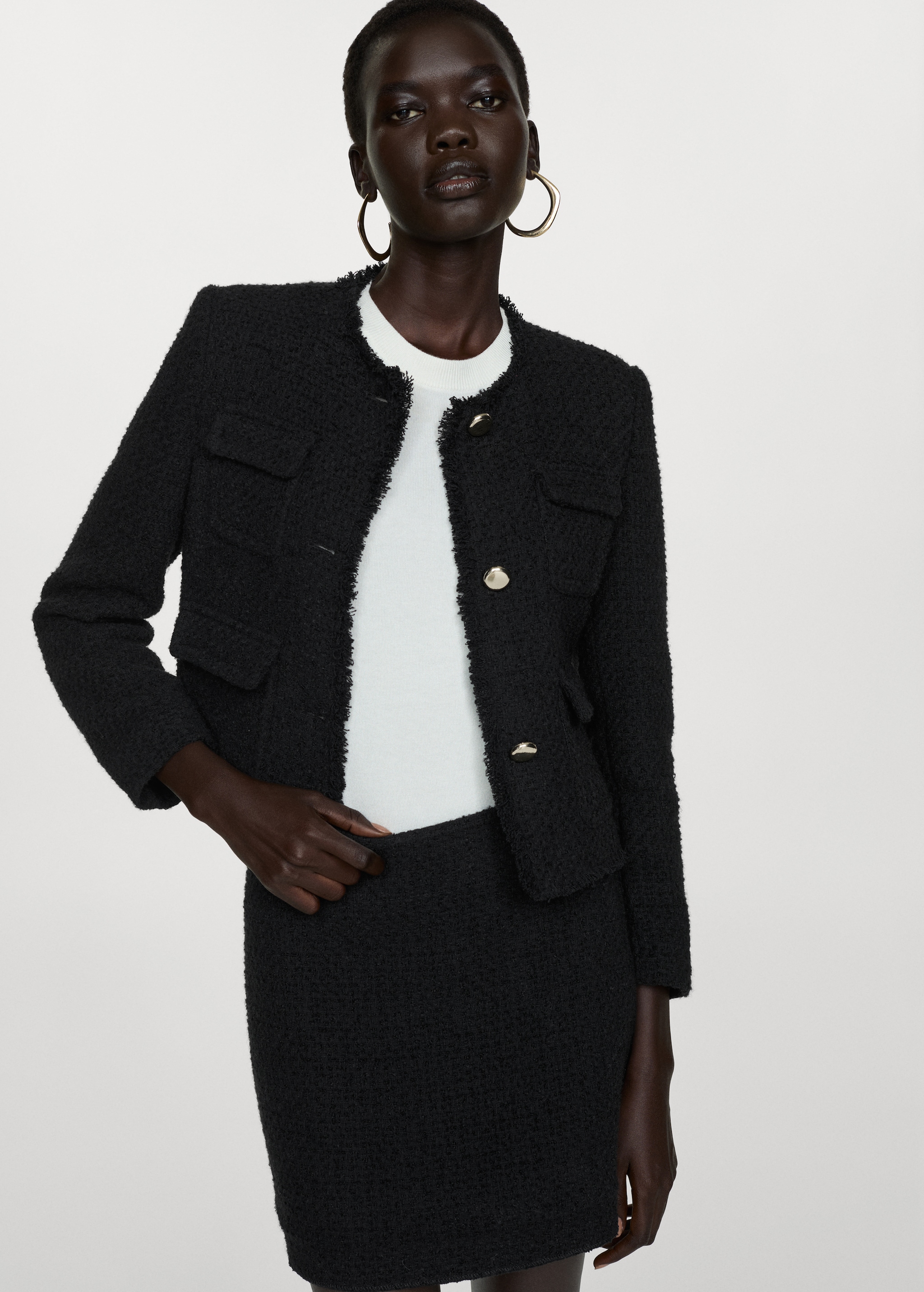 Blazer Femme En Tweed - Col à Revers - Coupe Cintrée - Manches Longues - Élégant Bureau Ou Sortie