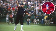 Payne Stewart fist pumps on the 18th hole during the 1999 US Open