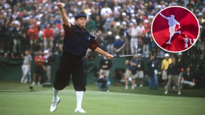 Payne Stewart fist pumps on the 18th hole during the 1999 US Open