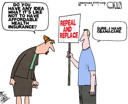 Political Cartoon U.S. Repeal replace Obamacare not affordable health insurance