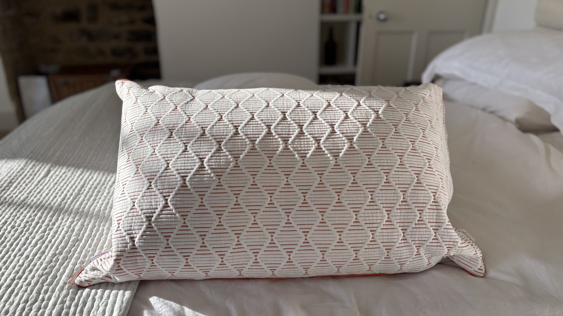 Silentnight Restore Cooling Copper Pillow on the bed during testing