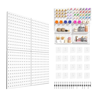 A white pegboard with accessories