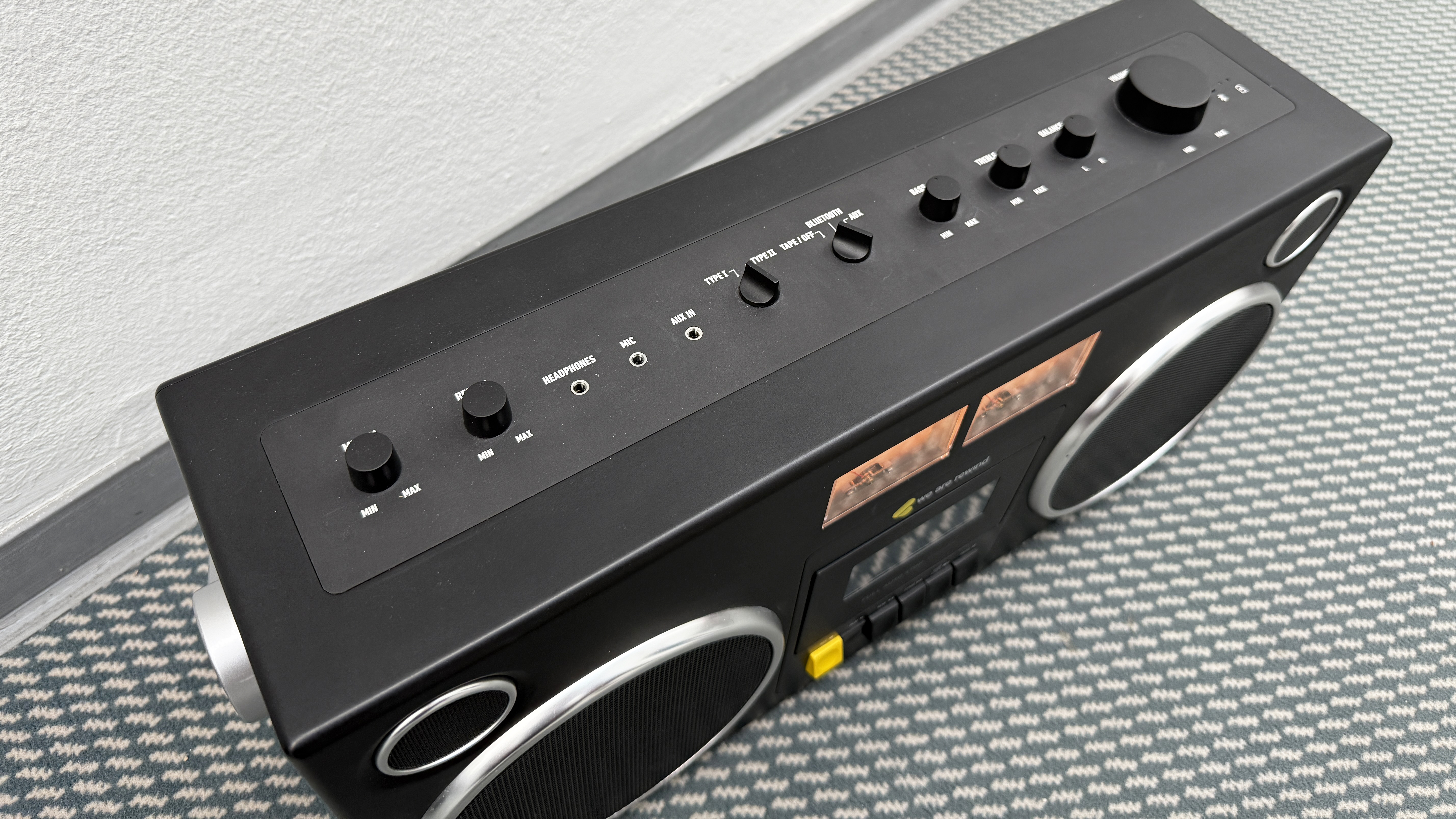 The controls on the top of the We Are Rewind GB-001 boombox