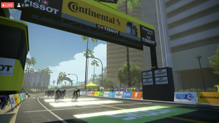 The finish of the stage 1 virtual Tour de France women