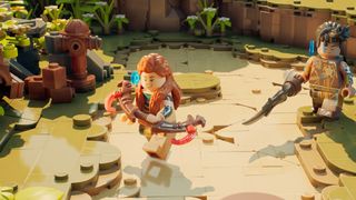 A screenshot of a lego Aloy running in the upcoming Switch game, Lego Horizons Adventures.