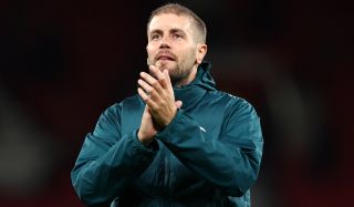 Fabian Hurzeler, Manager of Brighton & Hove Albion, celebrates after the Carabao Cup Third Round match against Manchester United at Old Trafford on September 16, 2026 in Manchester, England