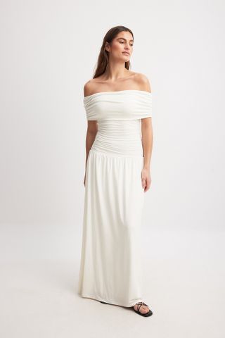 Claire Rose x NA-KD, Off Shoulder Low Waist Maxi Dress