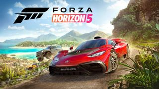 Forza Horizon 5 key art showing a red hyper-car racing down a dirt track in Mexico
