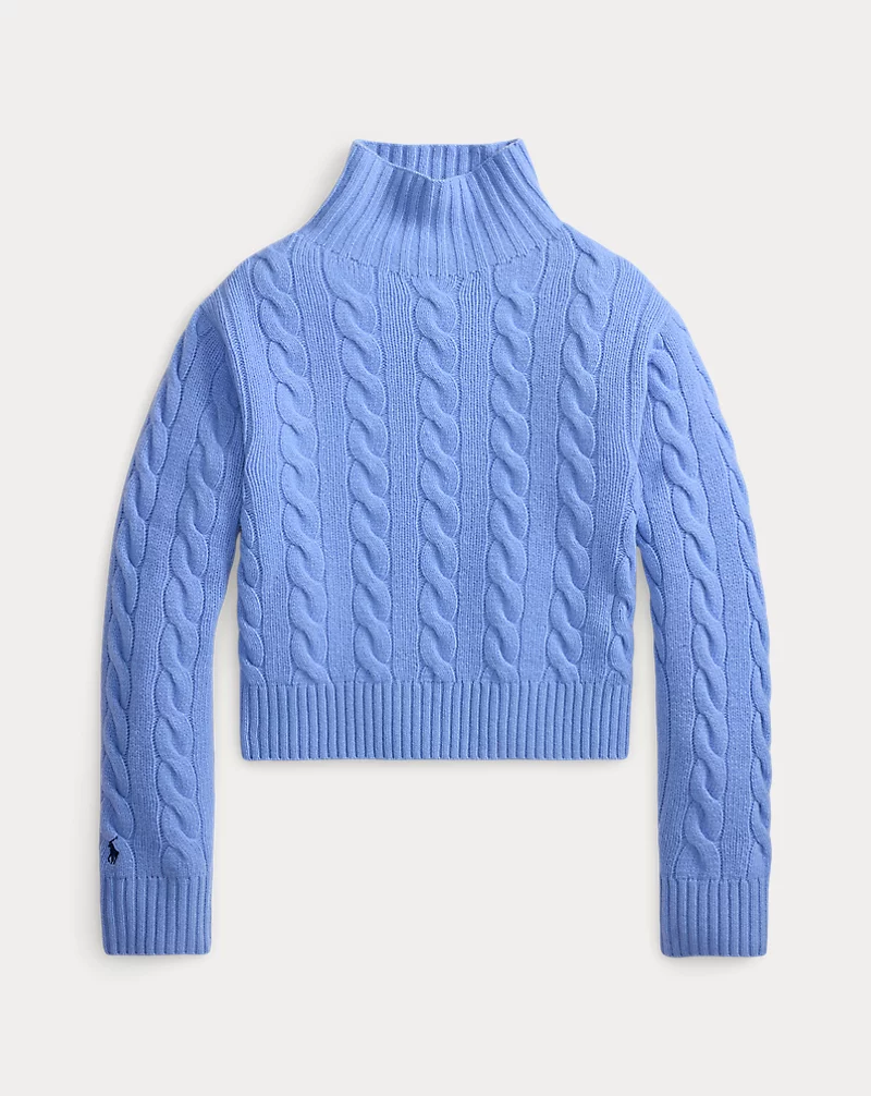 Cable Knit Wool Cashmere Turtleneck