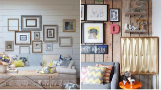 collage of two living rooms with gallery walls to show how to decorate walls without painting