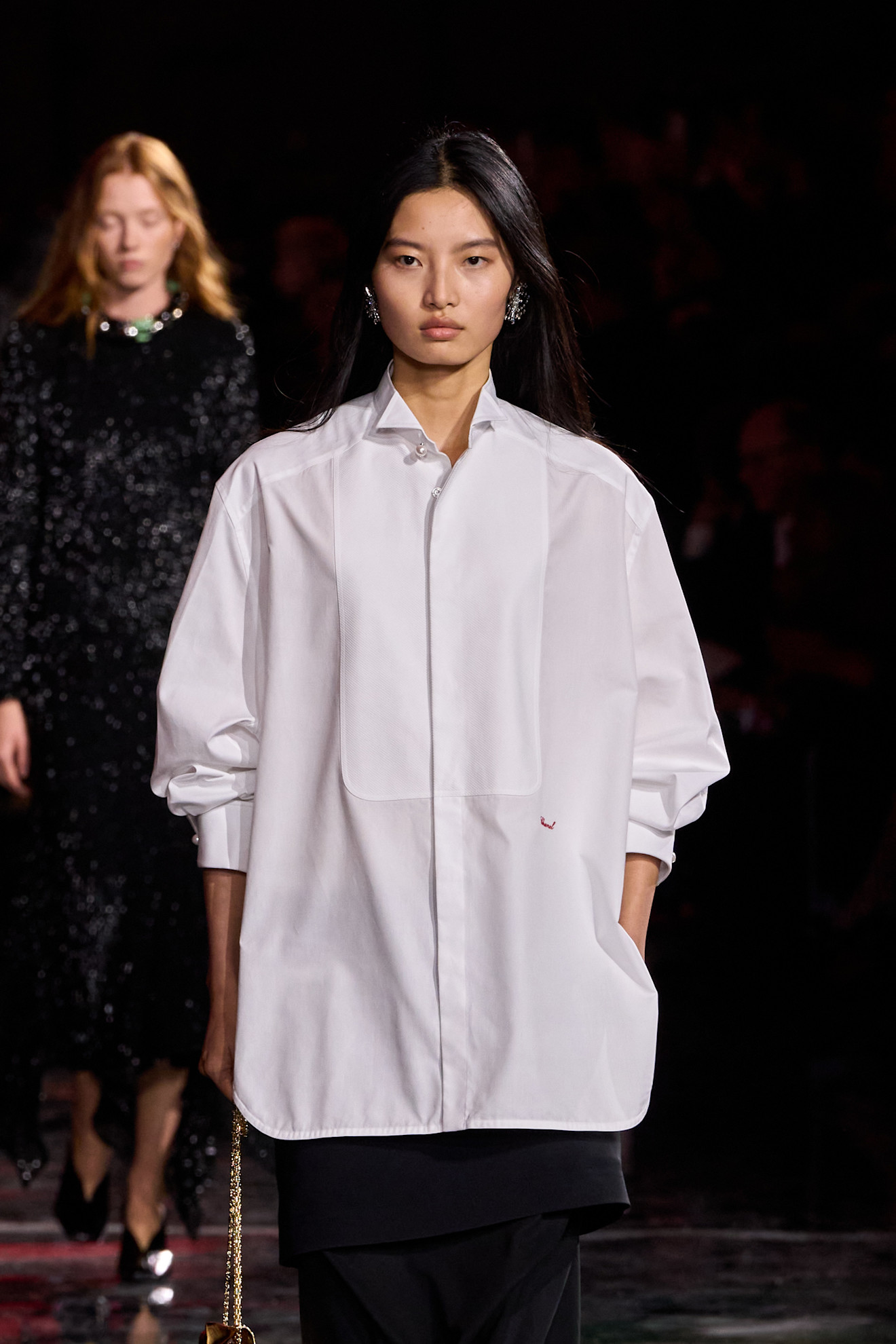 a model in the Chanel spring 2026 show wearing a Chanel x Charvet shirt