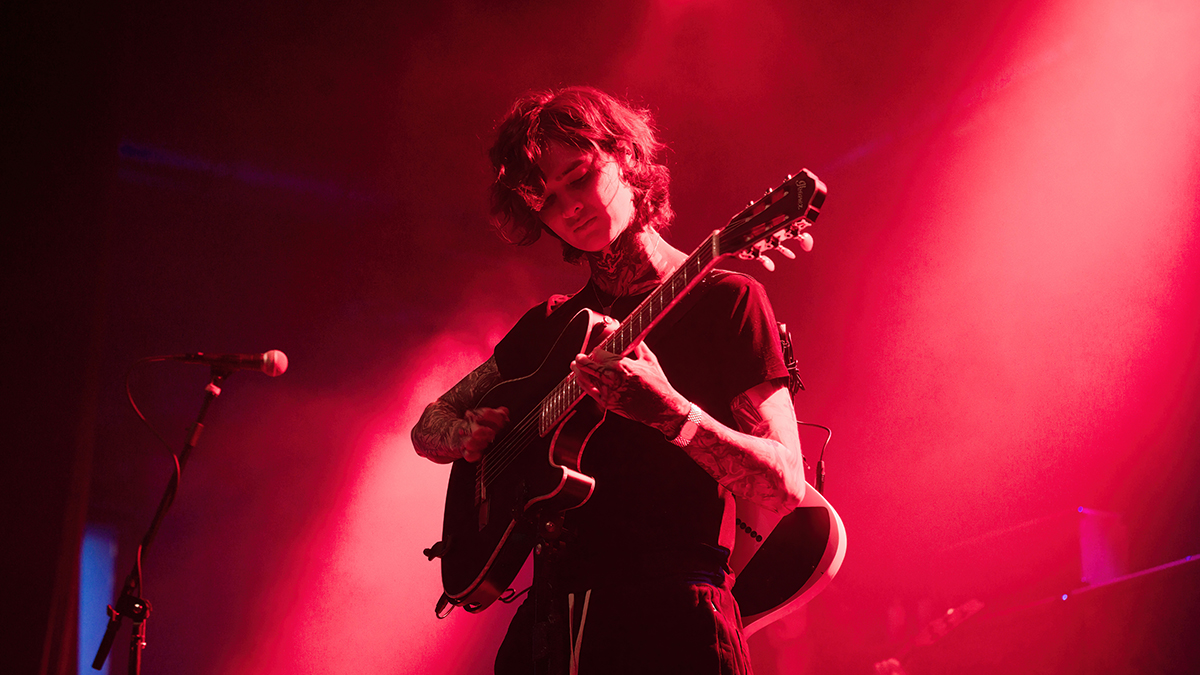  Guitarist Tim Henson of the American band Polyphia performs live on stage during a concert at the Huxleys in Berlin, Germany on June 17, 2024