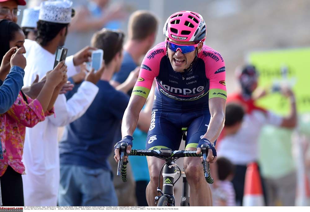 Rafael Valls (Lampre-Merida) heads to the line