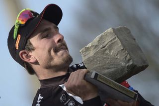 John Degenkolb (Giant-Alpecin) lifts the Paris-Roubaix winner's cobble