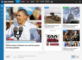 Redesigned USA Today iPad app offers two different page formats depending on the time of day - this is the evening 'grid' view