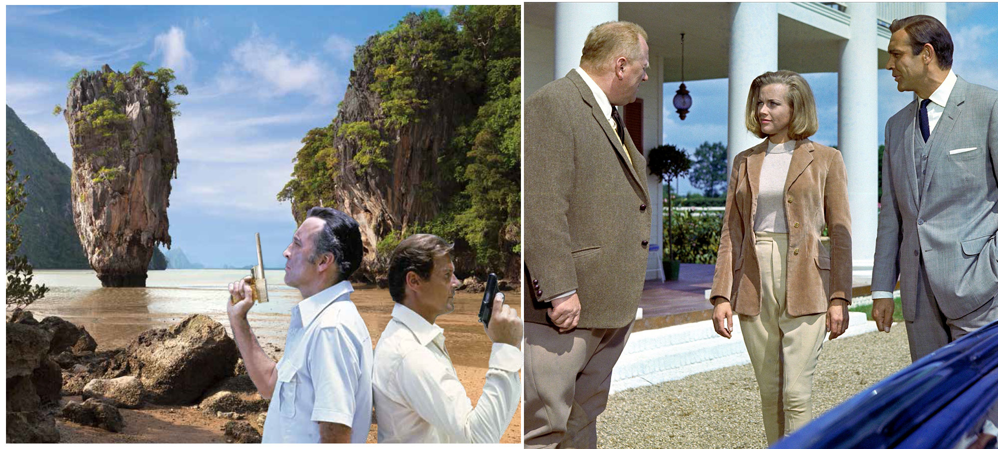 Scaramanga&#039;s private island in Thailand (left) and Goldfinger&#039;s stud farm in Kentucky.