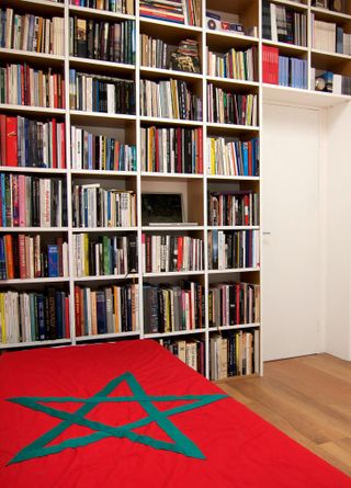 A Moroccan flag in the library.