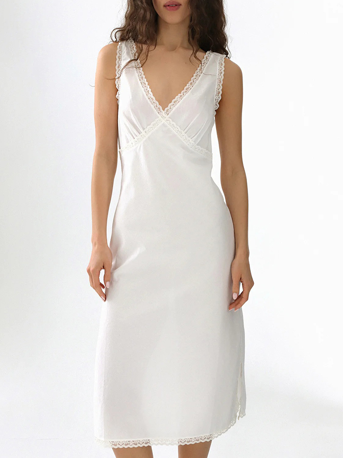 Cou Cou Intimates, The Iris Slip: Cotton Voile White