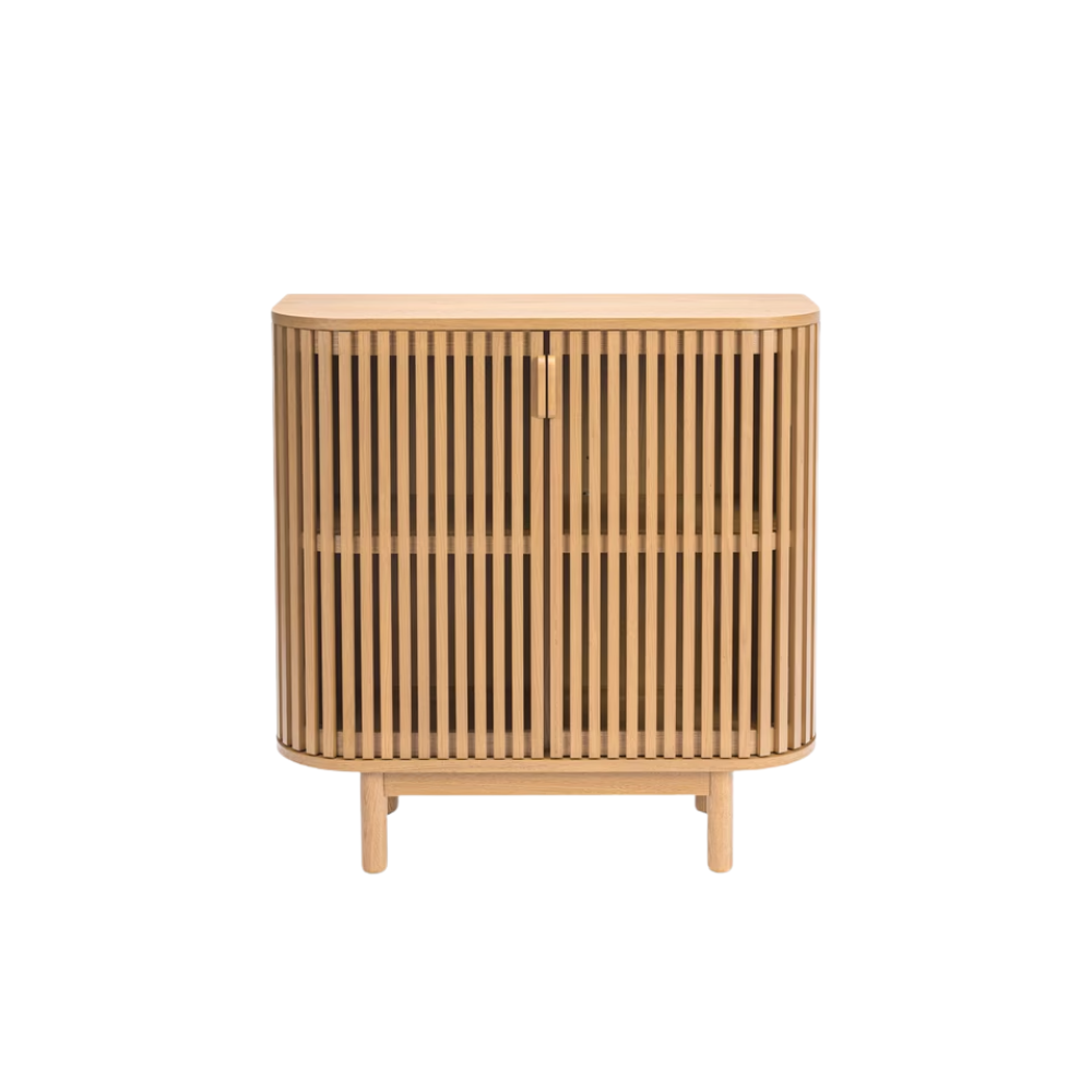 Slatted wooden cabinet with two doors