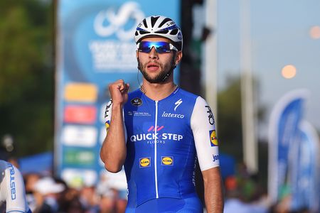 Victory celebration number one of 2017 for Fernando Gaviria (QuickStep Floors)