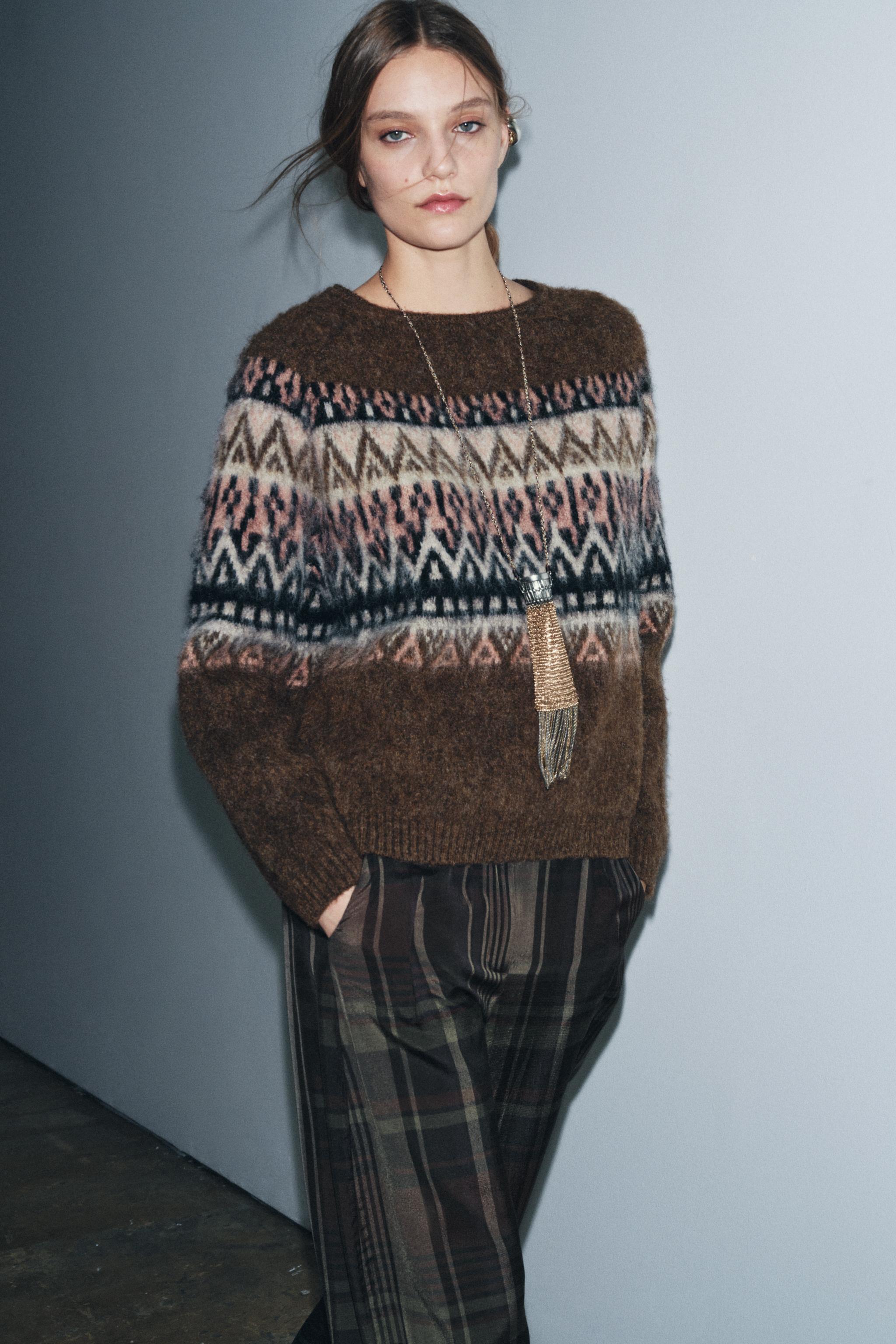 Jacquard Brushed Effect Knit Jumper