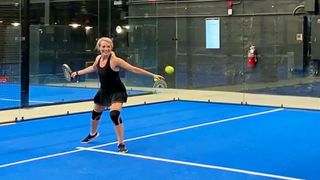 a photo of writer Kimberly playing padel