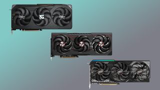 The Radeon RX 9070 XT graphics card models from Gigabyte, Sapphire, and ASRock