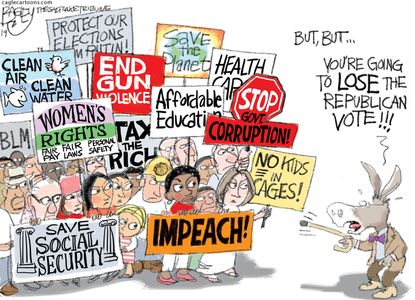 Political Cartoon U.S. Democrats 2020 Progressive Agenda Republican Vote