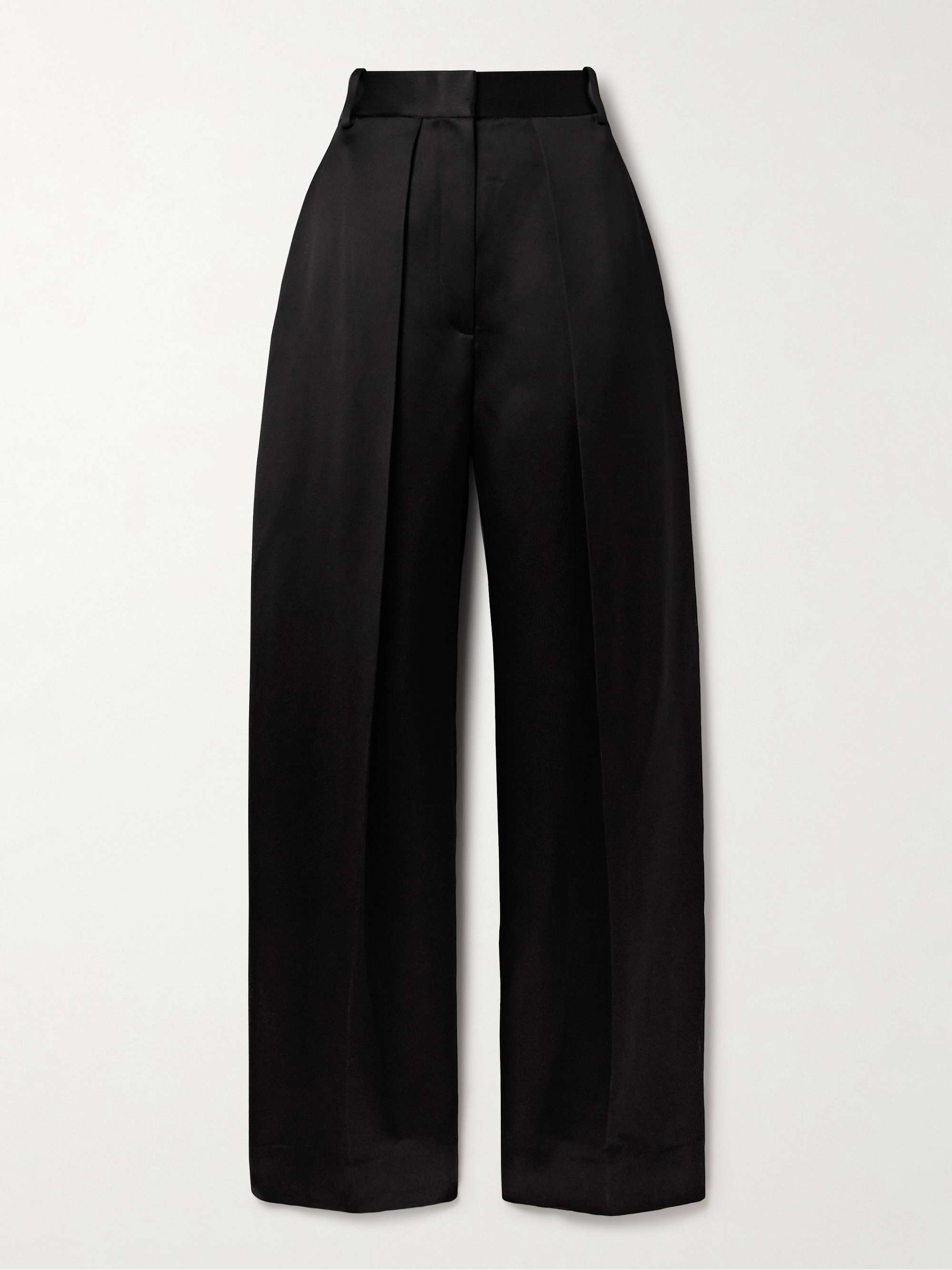 Marinta Satin-Trimmed Pleated Crepe Wide-Leg Pants