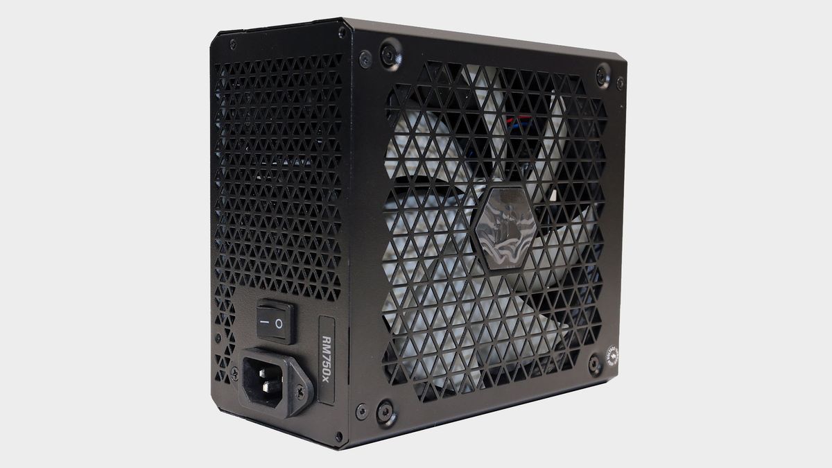 Corsair RM750x power supply pictured with and without box.
