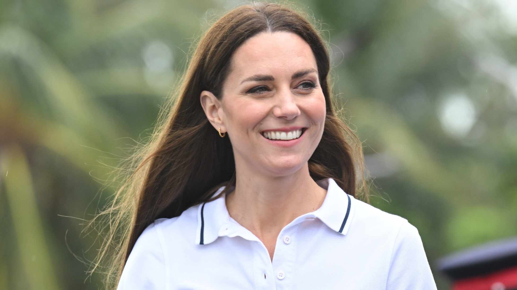 Catherine, Princess of Wales smile as she arrives to attend a sailing regatta in the Bahamas in 2022