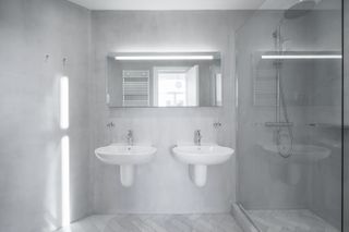 grey sculptural bathroom at Casa Popeea in Bulgaria