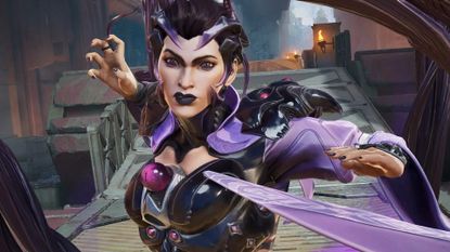 Highguard character in purple and black armor