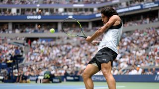 Carlos Alcaraz in action at US Open 2026