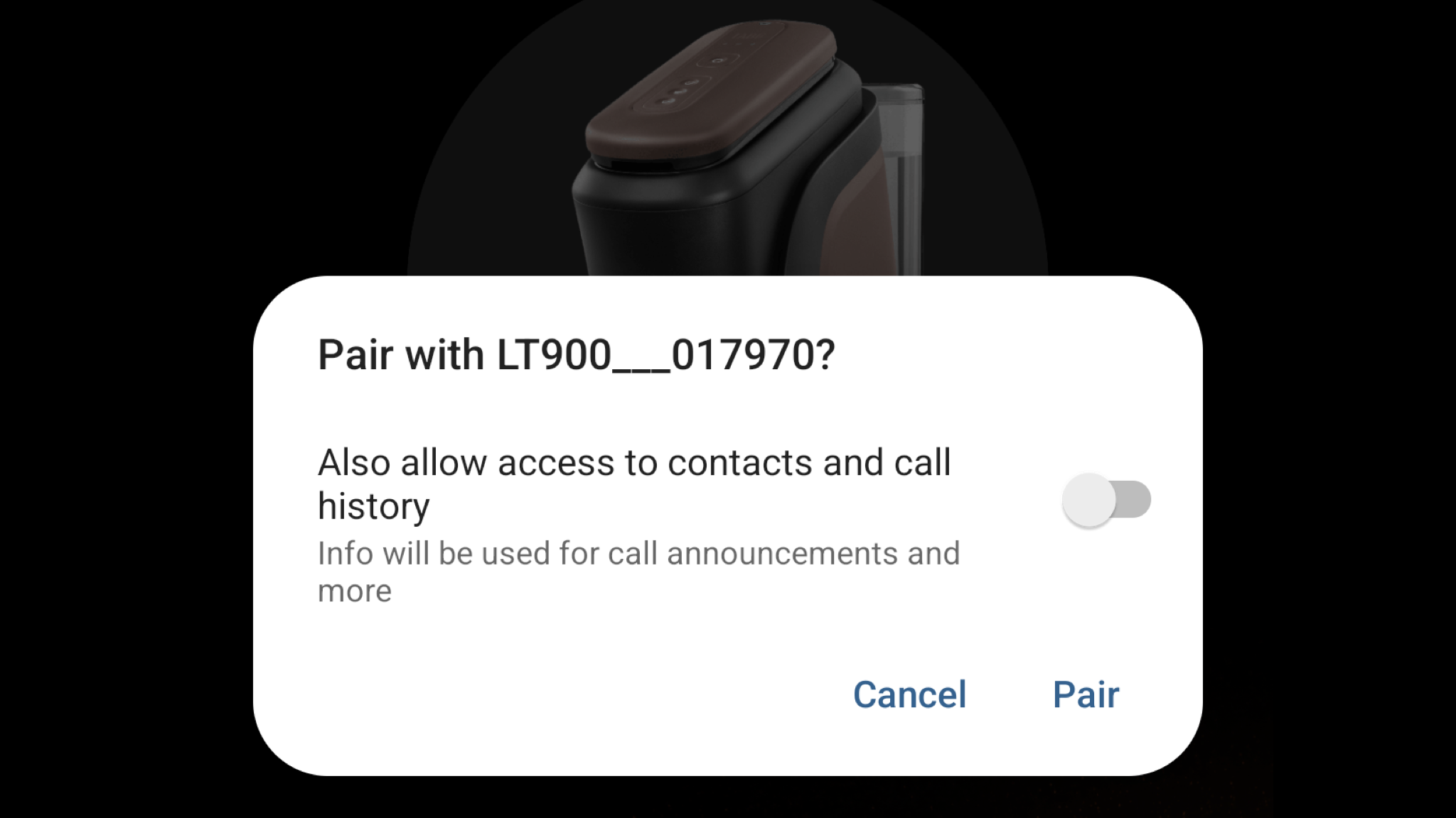 A coffee maker asking to access your call history and contacts list