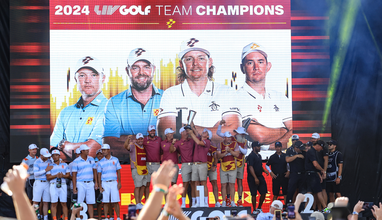 Ripper GC on the podium during the LIV Golf Team Championship