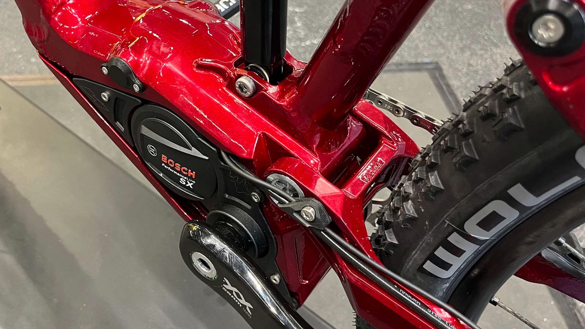 An e-bike on a stand a the Eurobike trade show