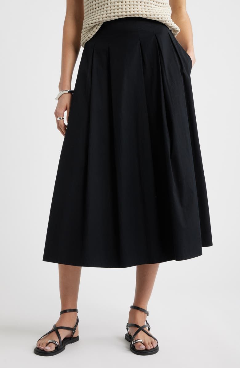 Pleated Cotton Poplin Skirt