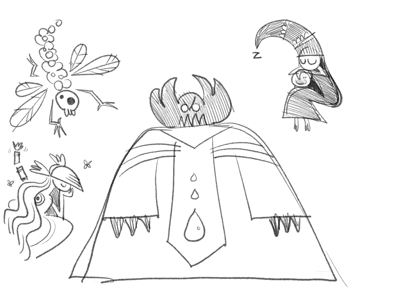 Sketches of characters from Elden Ring Shadow of the Erdtree in a cartoony style