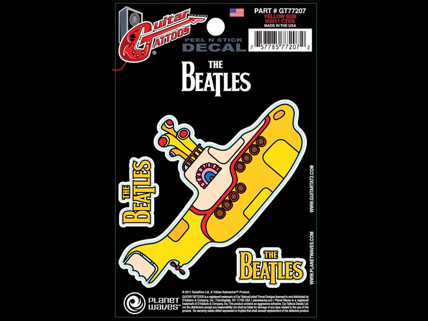 "Features a psychedelic yellow submarine from the famous album. Also includes two Beatles Logos in yellow."